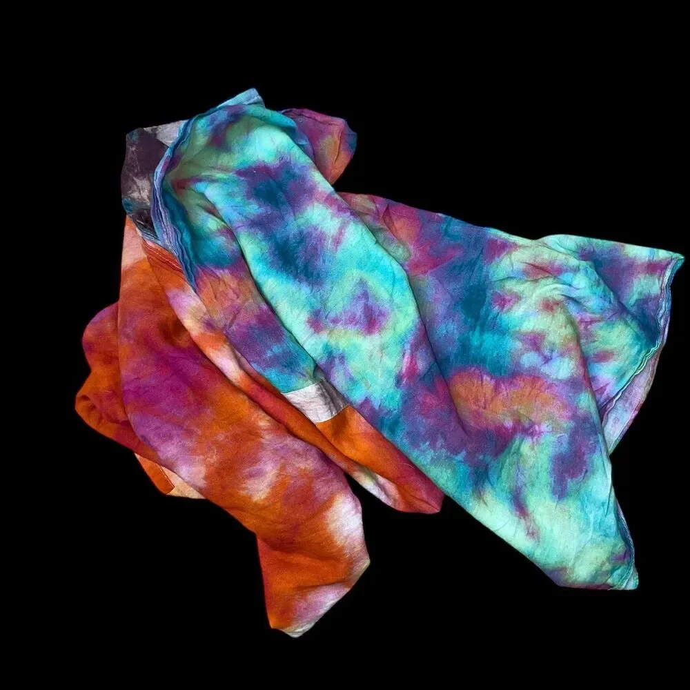 Peace Love World Colorful Tie-Dye 100% Cotton Scarf/Wrap Festival Hippie